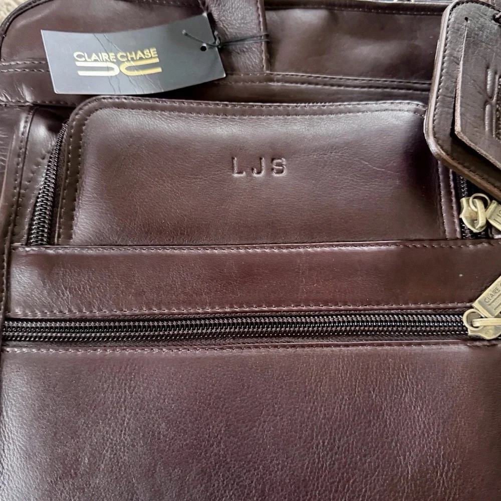 Claire Chase Jumbo Executive Computer Briefcase 100% Cowhide Leather‎ Color Cafe